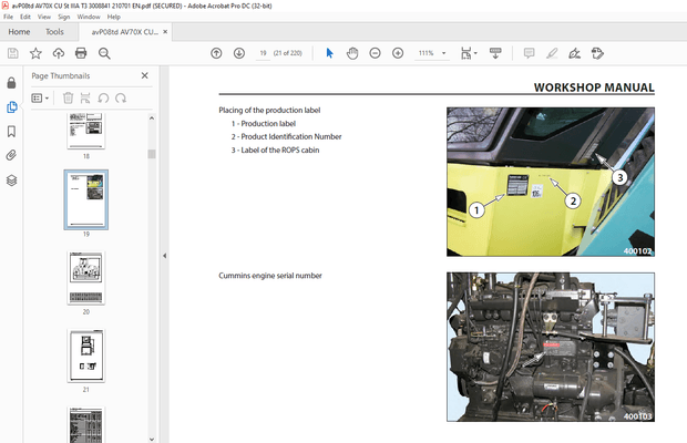 Ammann AV 70 X Tandem Roller Workshop Manual SN 3008841 PDF