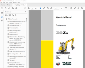 Wacker Neuson 38Z3 Track Excavator Operator&#x27;s Manual 1000155267 - PDF DOWNLOAD