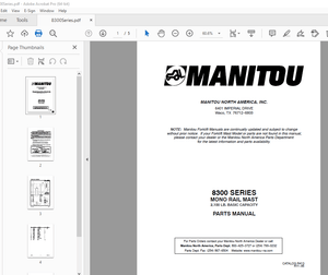 Manitou Forklift 8300 SERIES MONO RAIL MAST Parts Manual  - PDF DOWNLOAD