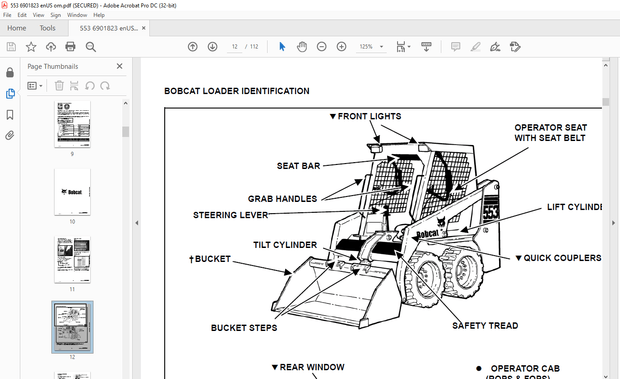 Bobcat 553 Loader Operation &amp; Maintenance Manual 6901823  - PDF DOWNLOAD