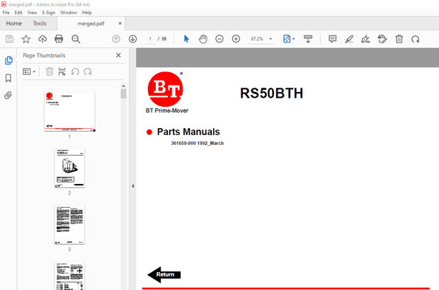 BT Prime-Mover RS50BTH Electric Truck Parts Manual - PDF DOWNLOAD 