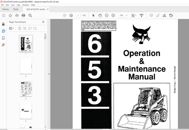 Bobcat 653 Loader Operation &amp; Maintenance Manual 6724375 - PDF DOWNLOAD