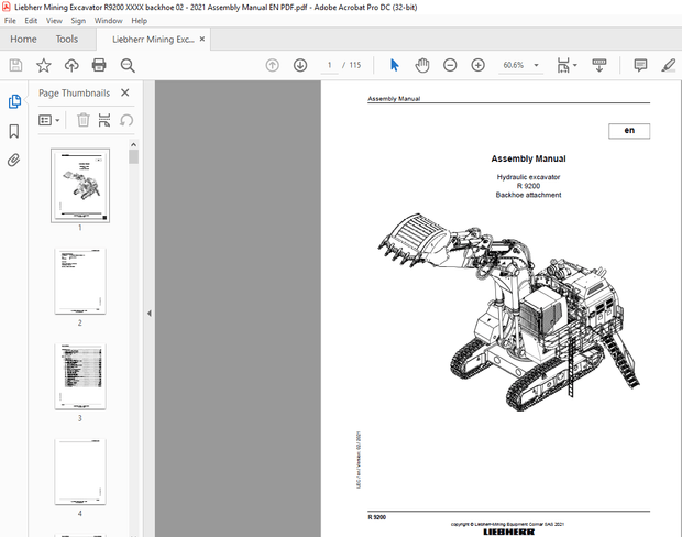 Liebherr R 9200 Backhoe attachment Hydraulic Excavator Assembly Manual – PDF DOWNLOAD