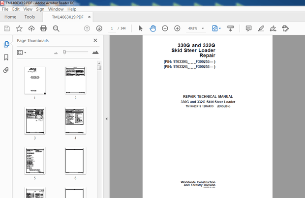 John Deere 330G and 332G Skid Steer Loader Repair Technical Manual  PDF DOWNLOAD