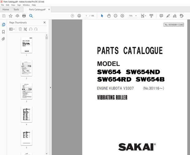 Sakai Vibrating Roller SW654 SW654ND SW654RD SW654B Parts Manual – PDF DOWNLOAD
