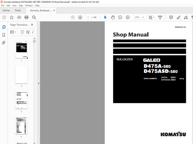 Komatsu Galeo D475A-5E0 D475ASD-5E0 Bulldozer Shop Manual SEN00203-02 – PDF DOWNLOAD