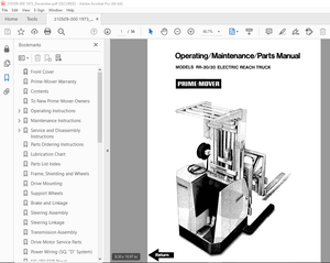 BT Prime-Mover RR-30 RR-20 Electric Reach Truck Operating Maintenance &amp; Parts Manual - PDF DOWNLOAD