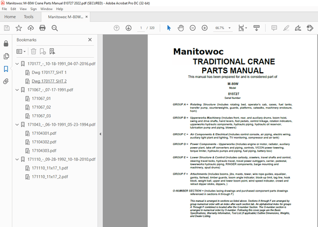 Manitowoc Traditional Crane M-80W Parts Manual 810727 – PDF DOWNLOAD