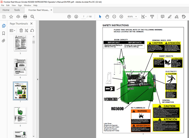 Frontier Reel Mower Grinder RG5000 Operator’s Manual(5NTRG5007903) – PDF DOWNLOAD