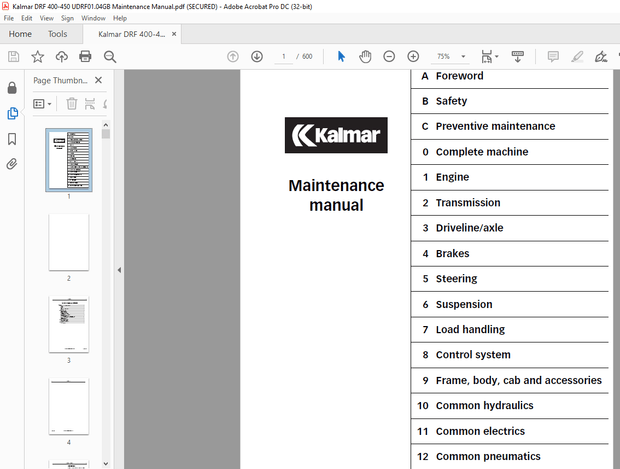 Kalmar ⁯DRF 400-450 Maintenance Manual UDRF01.04GB – PDF DOWNLOAD