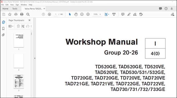 Volvo Penta TD520GE- TAD730-731-732-733GE Group 20-26 Workshop Manual_128167944 – PDF DOWNLOAD