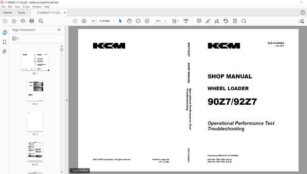 KCM 90Z7/92Z7 Wheel Loader(Operational Performance Troubleshooting)E13C-VV ENGINE Shop Manual  PDF
