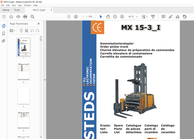 STILL STED Forklift MX 15-3 I Order picker truck Spare Parts List Manual – PDF DOWNLOAD