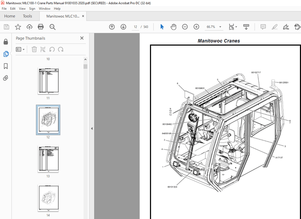 Manitowoc Crane MLC100-1 Parts Manual SN 91001035 – PDF DOWNLOAD