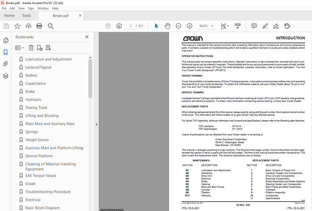 Crown Forklift TSP Service Manual – PDF DOWNLOAD