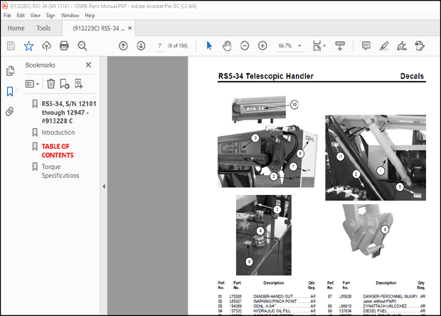 GEHL RS5-34 Telescopic Loader Parts Manual(913228) – PDF DOWNLOAD