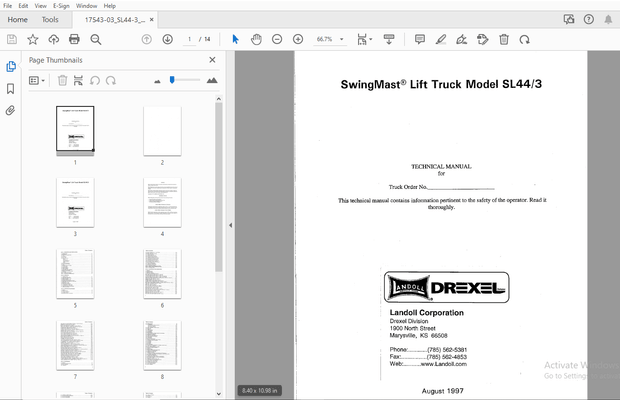 Drexel SwingMast Lift Truck SL44/3 Technical Manual 17543-03 - PDF DOWNLOAD