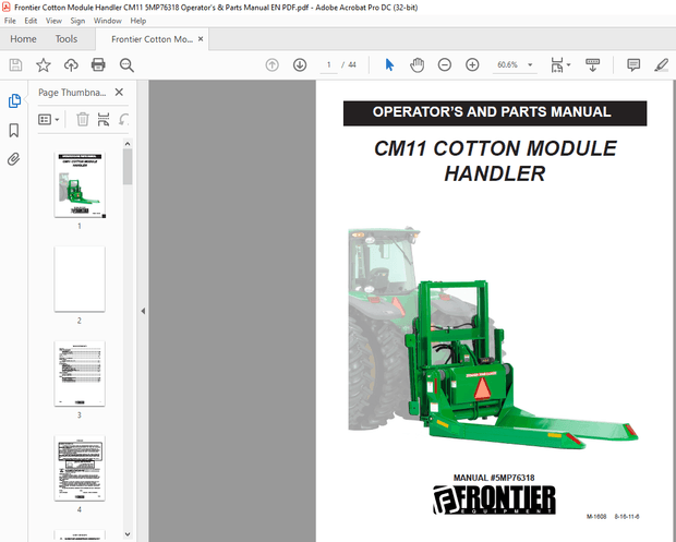Frontier Cotton Module Handler CM11 Operator’s &amp; Parts Manual(5MP76318) – PDF DOWNLOAD