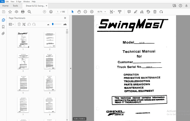Drexel SLT22 SwingMast Service &amp; Parts Manual 22022-8 – PDF DOWNLOAD