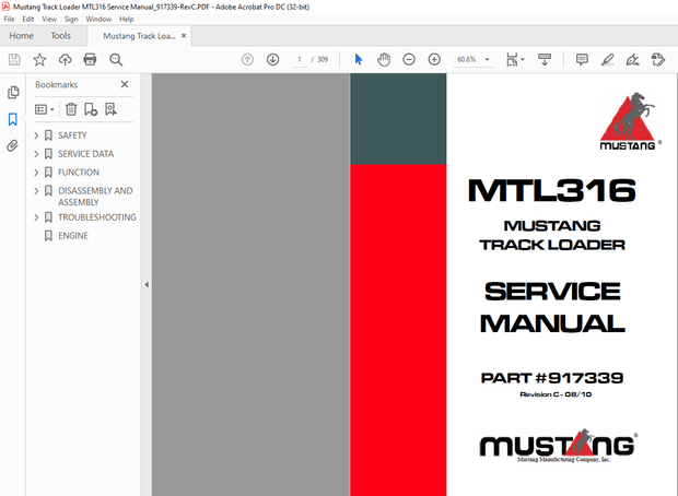 Mustang Track Loader MTL316 Service Manual (917339) – PDF DOWNLOAD