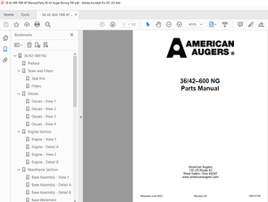 Ditch Witch 36 42-600 NG Machine Parts Manual 7053-0105 PDF