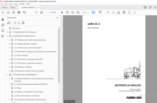 AMMANN eARX 26-2 WALEC TANDEMOWY INSTRUKCJA OBSŁUG 3000000 PDF