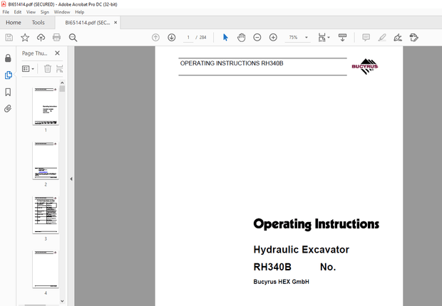 Cat Bucyrus RH340B Hydraulic Excavator OPERATING INSTRUCTIONS MANUAL BI651414 – PDF DOWNLOAD