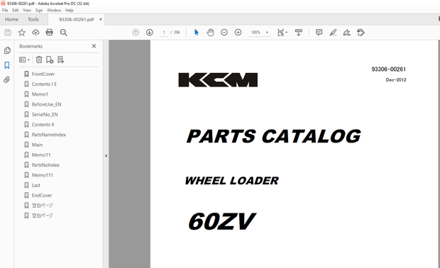 KCM WHEEL LOADER 60ZV PARTS CATALOG Manual 93306-00261 - PDF DOWNLOAD