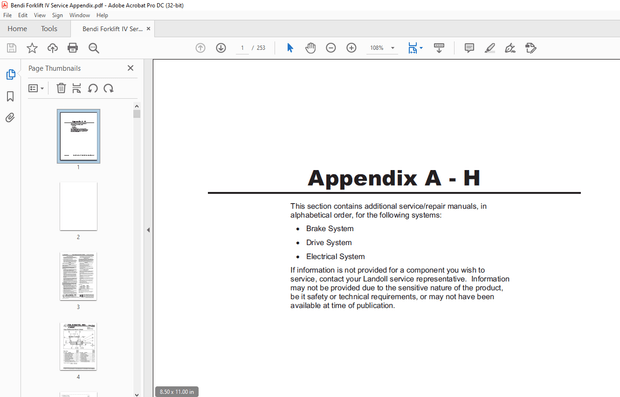 Bendi Forklift IV Service Appendix Manual – PDF DOWNLOAD