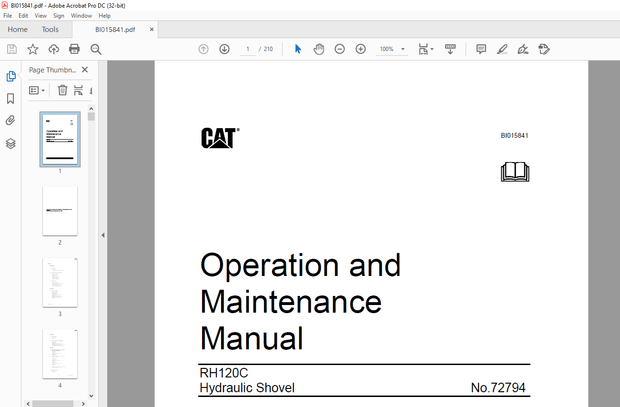 CAT RH120C Hydraulic Shovel Operation and Maintenance Manual BI015841 - PDF DOWNLOAD