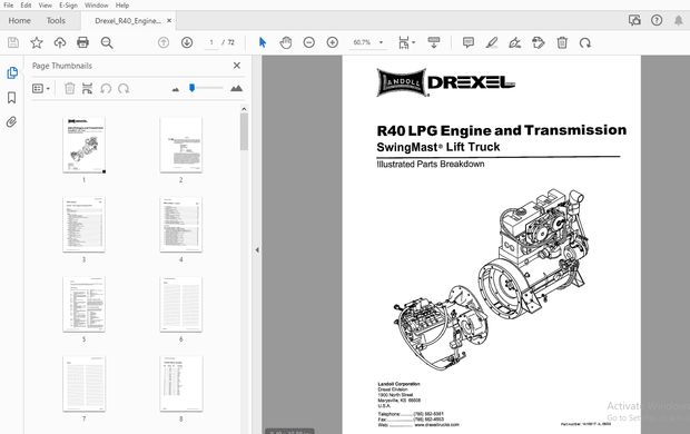 Drexel R40 LPG Engine &amp; Transmission SwingMast Lift Truck Parts Manual_1416917 – PDF DOWNLOAD