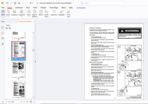 Bobcat 873 High Flow Operation &amp; Maintenance Manual - PDF DOWNLOAD