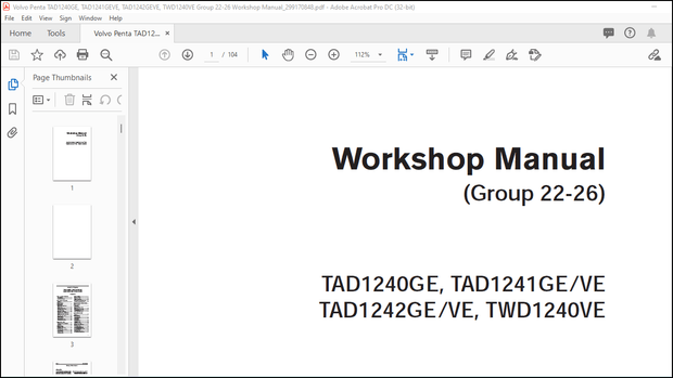 Volvo Penta TAD1240GE, TAD1241GE-VE, TAD1242GE-VE, TWD1240VE Group 22-26 Workshop Manual PDF