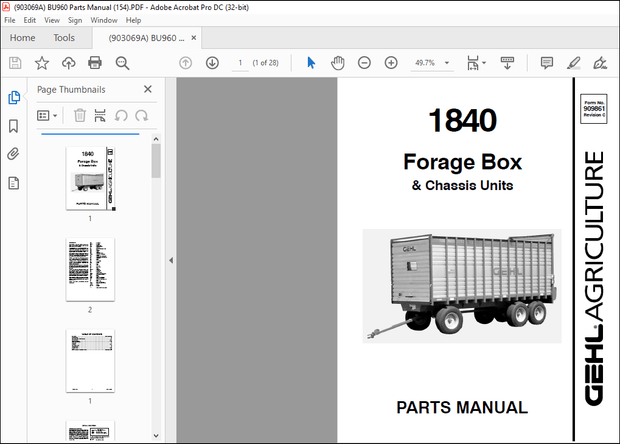 Gehl 1840 Forage Box &amp; Chassis Units Parts Manual(909861) – PDF DOWNLOAD
