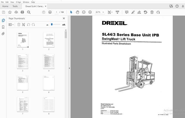 Drexel SL44/3 Series Base Unit IPB SwingMast Lift Truck Parts Manual 1412527 – PDF DOWNLOAD