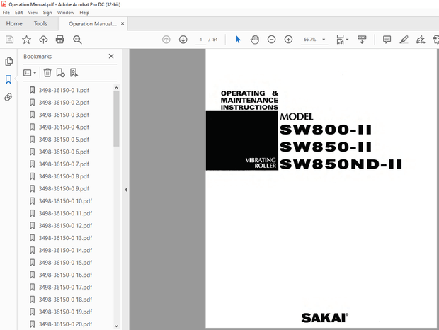 Sakai Vibrating Roller SW850-II Operating &amp; Maintenance Manual 