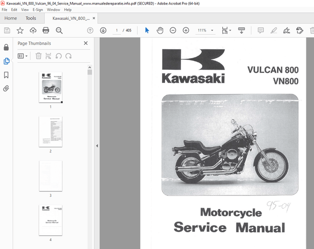 Kawasaki VULCAN 800 VN800 Motorcycle Service Manual - PDF DOWNLOAD 