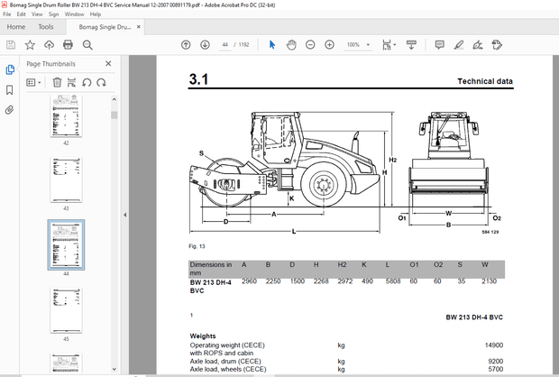 Bomag BW 213 DH-4 BVC BW 213 DH-4 BVC plate Variocontrol+ drum roller Service Manual 00891179 PDF