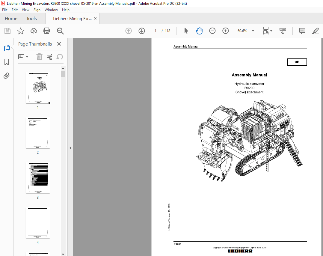 Liebherr R9200 Hydraulic Excavator Shovel attachment Assembly Manual – PDF DOWNLOAD