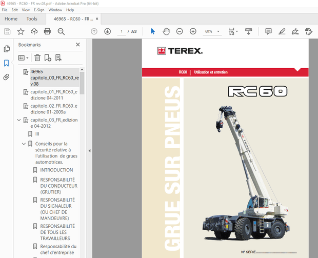 Terex Grue Sur Pneues RC60 Utilisation et entretien – PDF DOWNLOAD