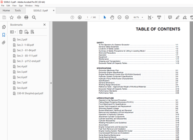 Daewoo Heavy Industries and Machinery LTD 1997 Solar 330-III Shop Manual – PDF DOWNLOAD