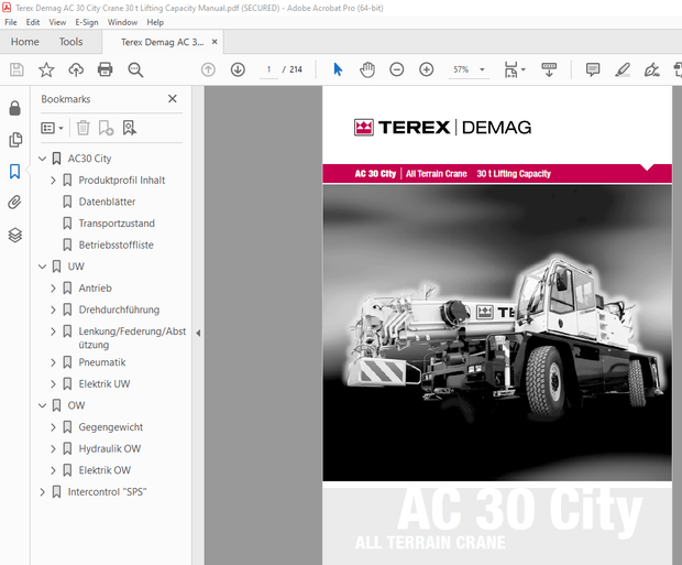 Terex Demag AC 30 City Crane 30 t Lifting Capacity Manual – PDF DOWNLOAD