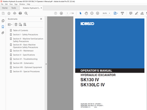 Kobelco SK130 IV SK130LC IV Hydraulic Excavator Operator’s Manual – PDF DOWNLOAD