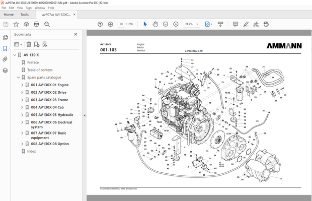 Ammann AV 130 X Tandem Roller Parts Manual 3001210 - PDF