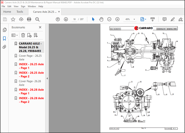 Carraro Axle 26.25 &amp; 26.28 Maintenance &amp; Repair Manual 908483 – PDF DOWNLOAD