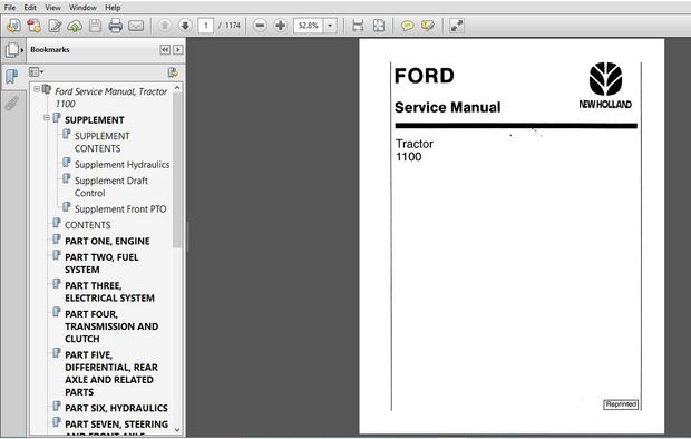 New Holland Ford 1100, 1200, 1300, 1500, 1700, 1900 Tractor Supplement Service Manual (40130040) New