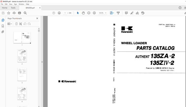 Kawasaki AUTHENT 135ZA -2 135ZW-2 WHEEL LOADER PARTS CATALOG Manual AAAP13501- 4 - PDF DOWNLOAD