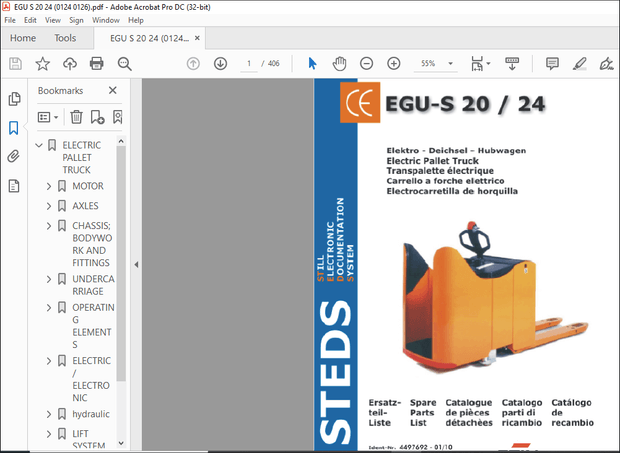 STILL EGU S 20 24 ELECTRIC PALLET TRUCK Spare Parts Catalogue Manual – PDF DOWNLOAD