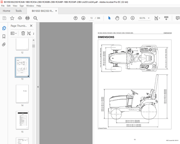 Kubota BX1850 BX2350 RCK48-18BX RCK54-23BX RCK60B-23BX RCK54P-23BX LA203 LA243 Shop Manual PDF