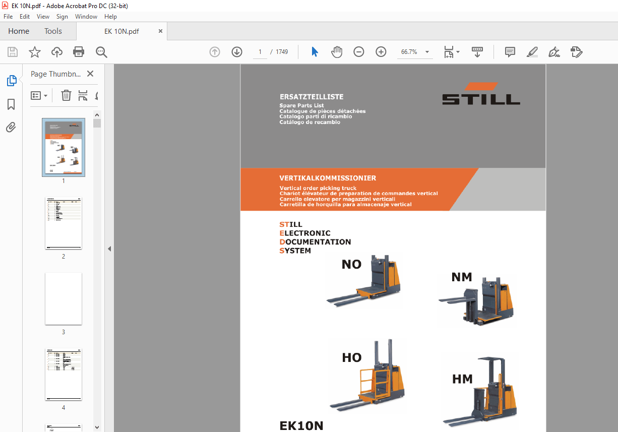 STILL STED Forklift EK10N Vertical order picking truck Spare Parts List ...